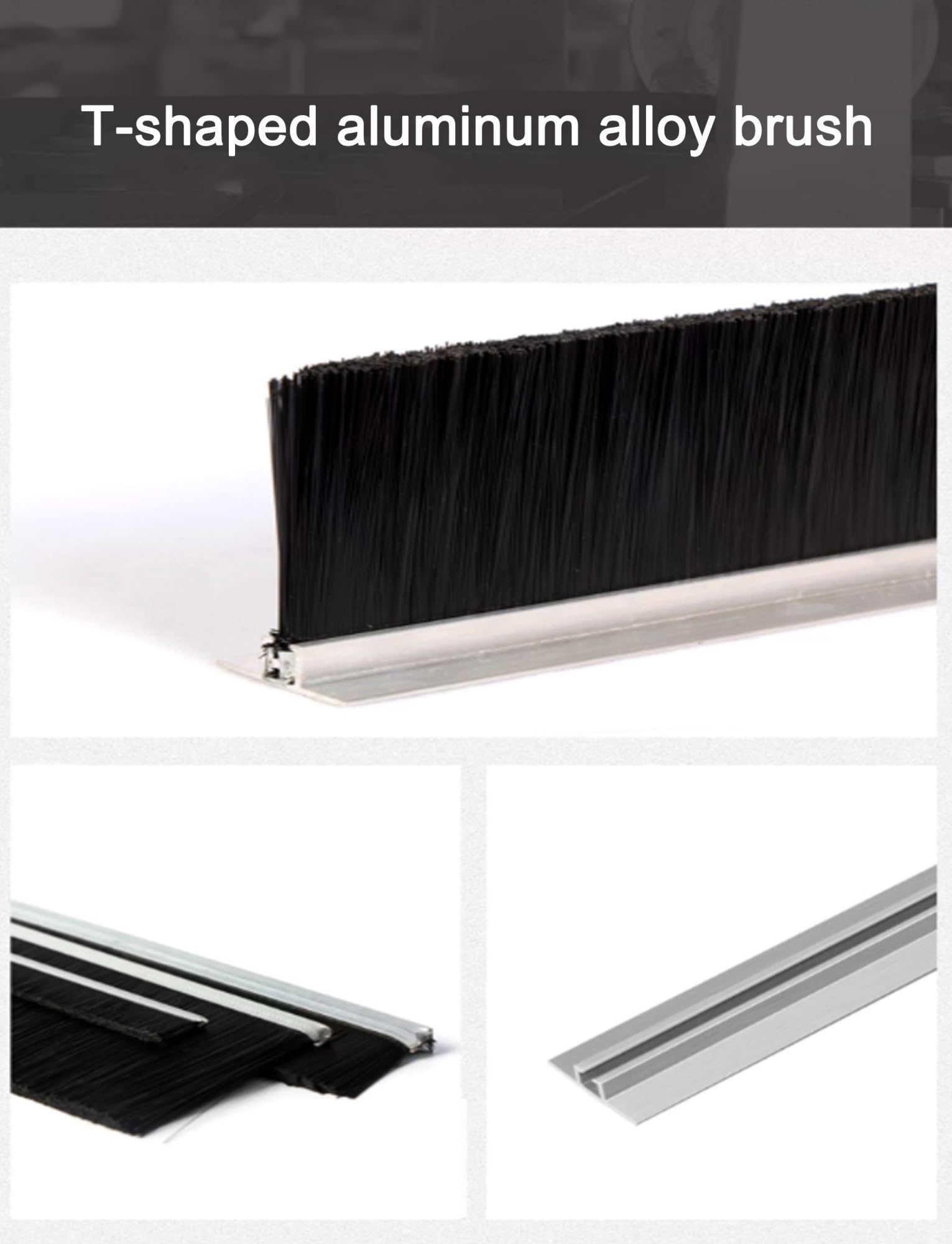 Dolna listwa uszczelniająca do drzwi, FHT Szczotka taśmowa ze stopu aluminium Przemysłowa uszczelka drzwi zatrzymująca kurz, srebrna 1-20 cm(Silver(T),20cm)