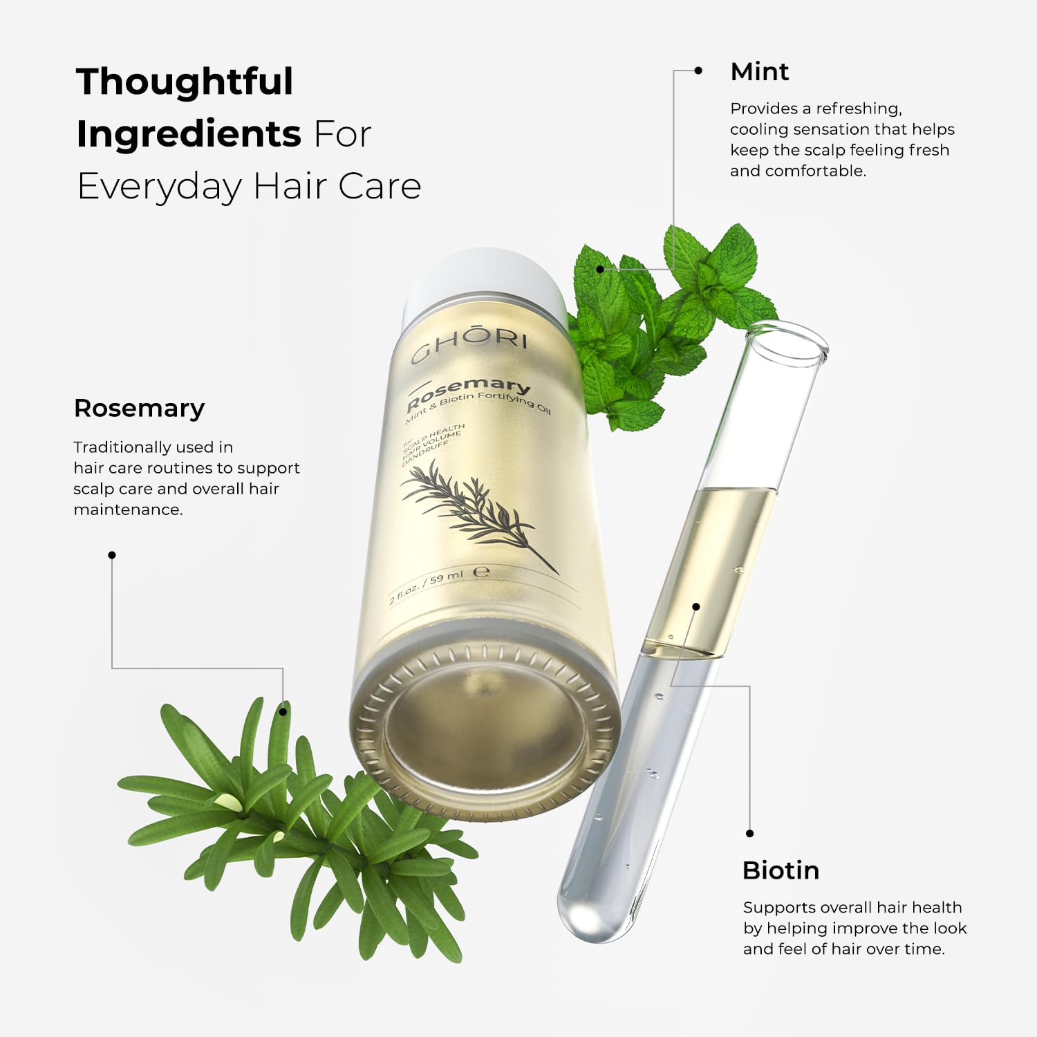 Rosemary, Mint & Biotin Fortifying Hair Oil | Stimulates Hair Growth & Strengthens Follicles| Essential Oils for Healthy Scalp | Fast-Absorbing, Clean, Lightweight Blend | 59 ml