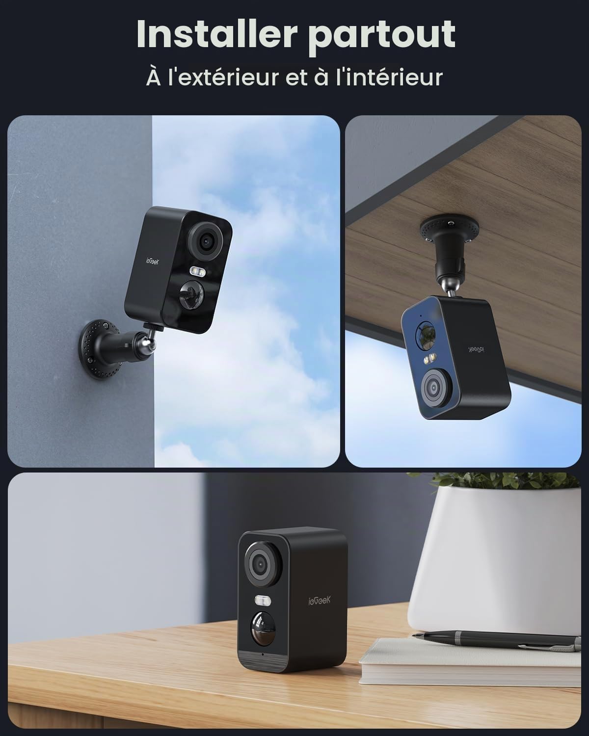 ieGeek Caméra de surveillance extérieure 5 MP Wi-Fi, batterie 5200 mAh, caméra de surveillance extérieur/intérieur, détection PIR, vision nocturne, audio bidirectionnel, projecteurs, étanche IP65