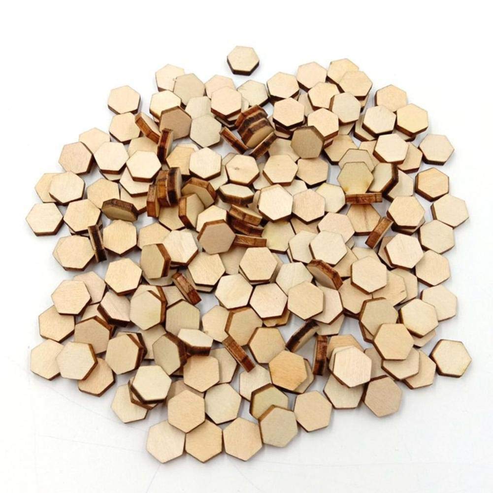 Byfri 200Pc Beech Wooden Hexagonal Pieces Ornaments Wooden Shapes Ornaments Embellishment Wood Crafts