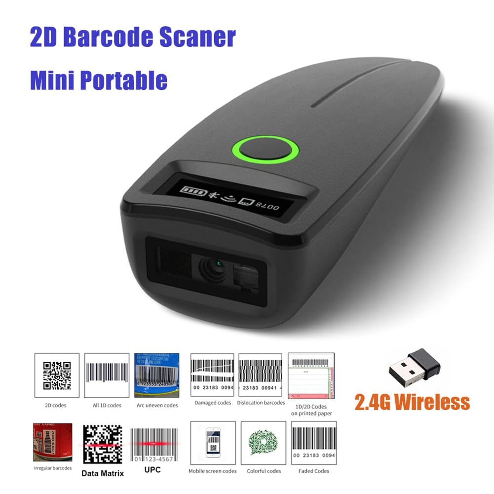 Mini lecteur de codes-barres sans fil Bluetooth portable 1D 2D QR Code barres
