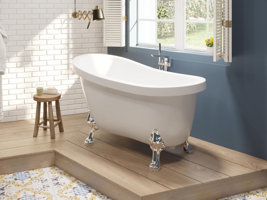 Vente-unique-Vasca da bagno freestanding con piedi argento zampa di leone 200l 145x74x77cm Bianco Rétro - NISOS II