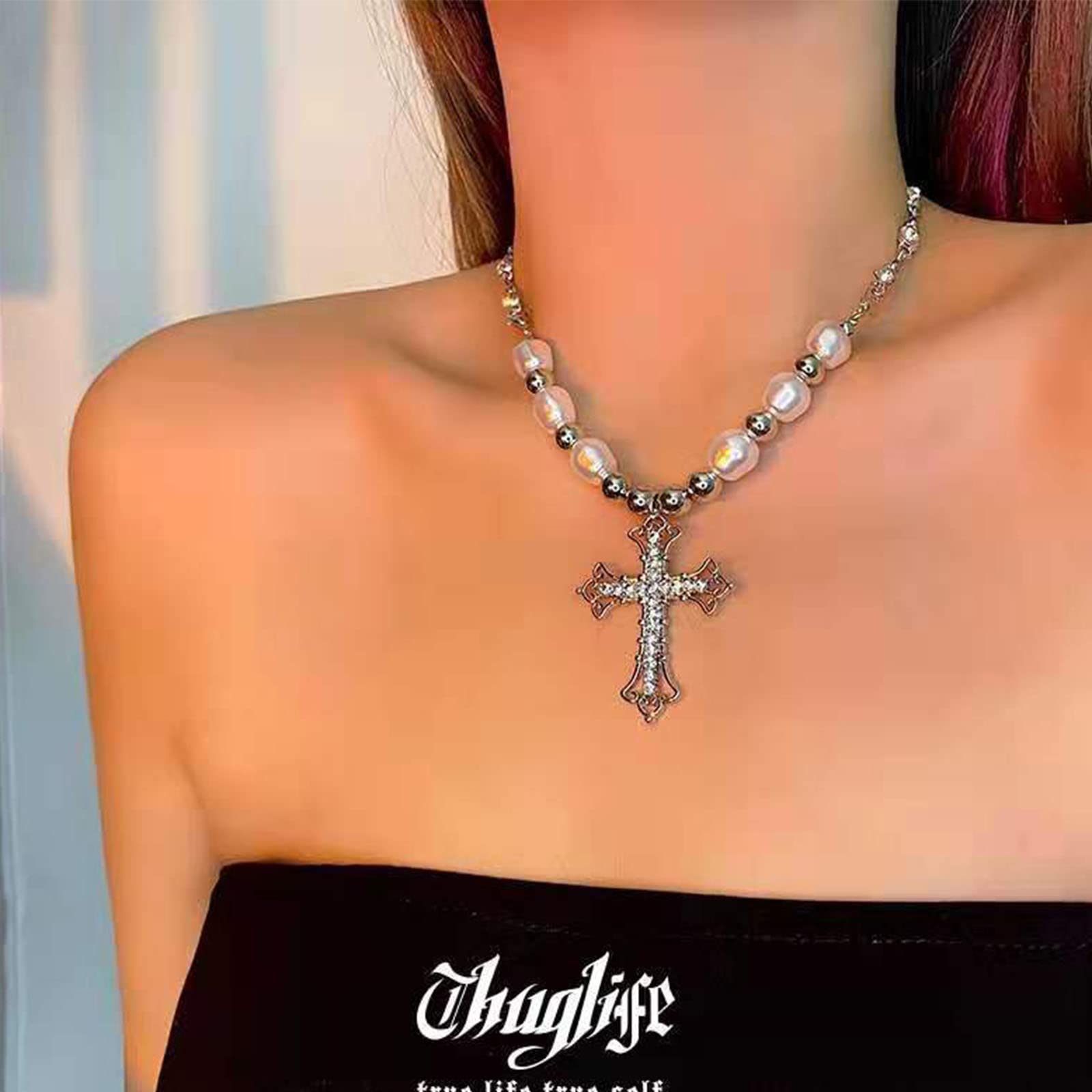 Yienate Punk Nero Croce Collana Choker Gotico Nero Catena Choker Croce Crocifisso Pendente Collana Tono Nero Religioso Bibbia Crocifisso Collana Fascino Per Le Donne E Gli Uomini