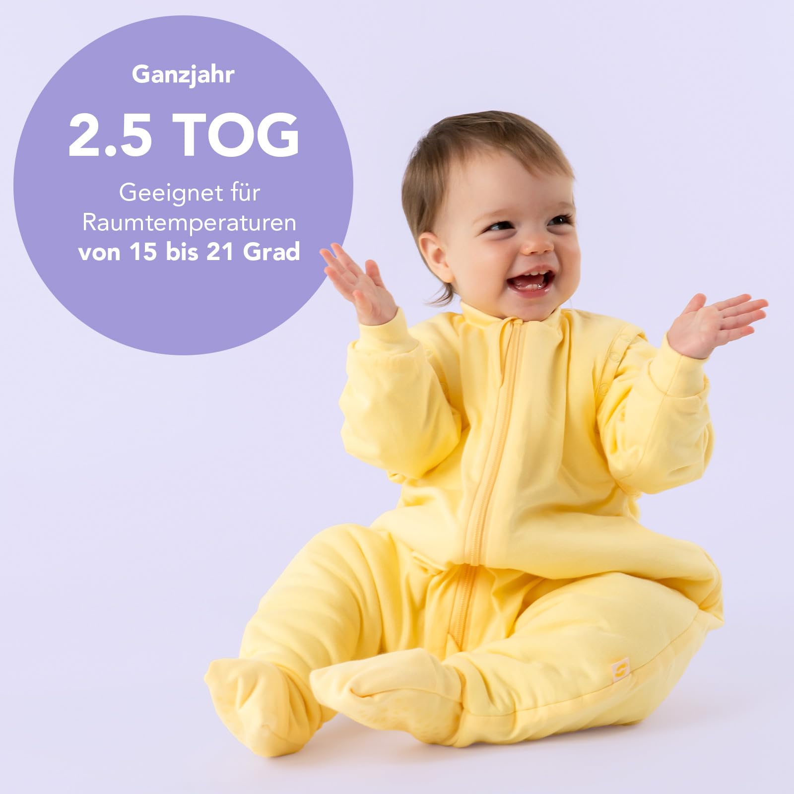 schlummersack Baby Kinder Schlafsack Ganzjahr 90cm Popcorn | mit Füßen, umklappbaren Bündchen und abnehmbaren Ärmeln, gefüttert, Ganzjahresschlafsack, 2.5 Tog