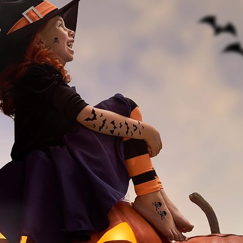 Miniatura 5 de Tatuajes faciales de murciélagos de Halloween, 6 hojas de telaraña falsa, tatuajes temporales para la cara, calcomanía de tatuaje de cara de