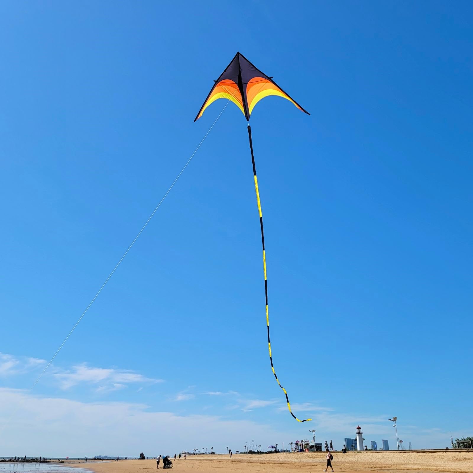 Cerf-volant Delta Géant 2,7 M Pour Adultes - Facile à Voler, Avec Queue 30 M, Nylon Indéchirable, Noir Et Vert