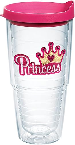 Tervis Princess - Vaso aislado de lentejuelas con emblema y tapa fucsia, 24 onzas, transparente