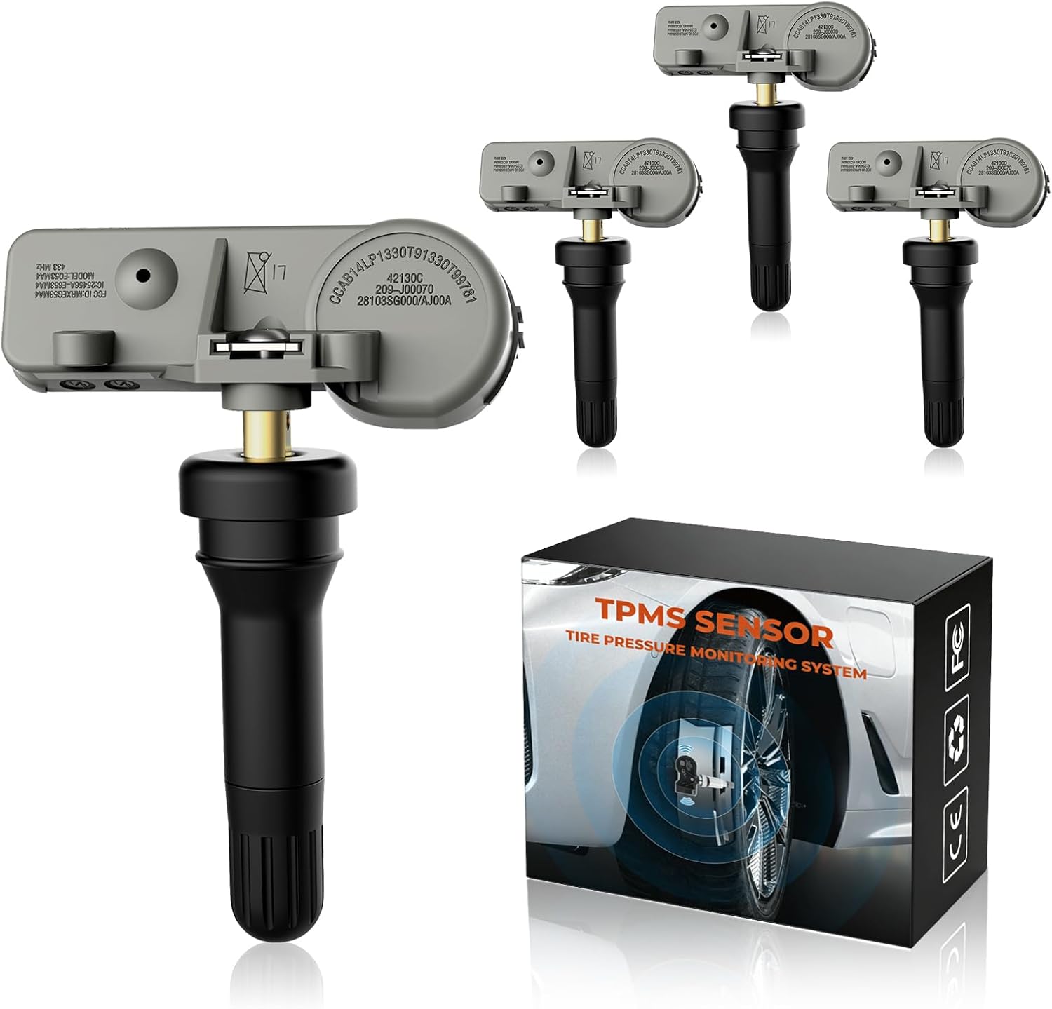 TPMS Sensor 315MHZ 4 Pack, Pre-Programmed Tire Pressure Monitoring System Sensor Fit for Chevy Silverado GMC Cadillac Buick Pontiac Saturn Hummber Saab, Replace 13581558 13586335 13598771