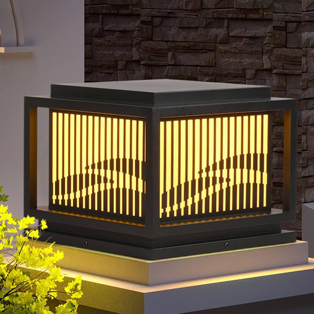 Modern Patio Pillar Lights Waterproof Outdoor Pillar Light Square Landscape Terminal Floor Lamp E26 With Pillar Mounting Base, For Garden, Pole, Terrace, Patio,