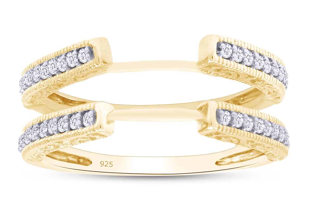 AFFY Engagement Wedding Ring for Women, Cathedral Ring Guard Enhancer With Lab Grown Diamond Or White Cubic Zirconia Ring In 14K Gold Over Sterling