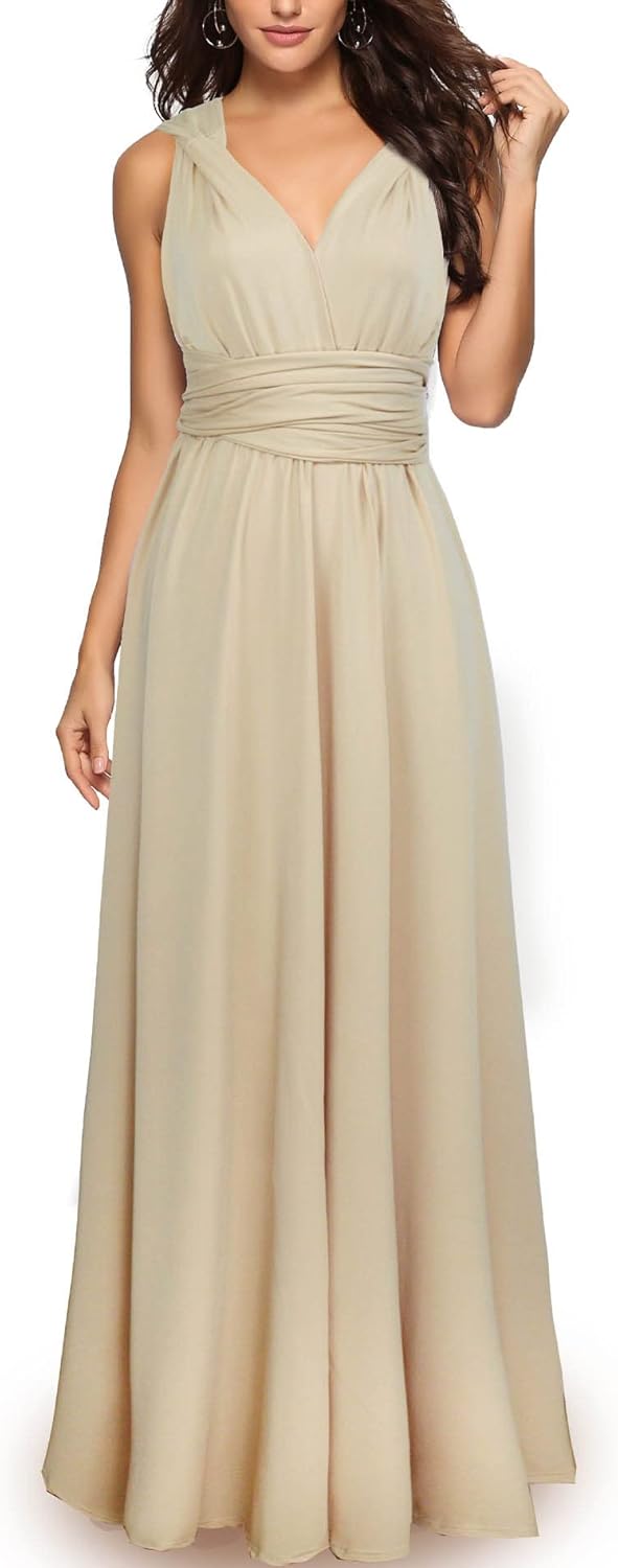 Sexyshine Women's Backless Gown Dress Convertible Multi-Way Wrap Halter Cocktail Dress Bandage Bridesmaid Long Dresses