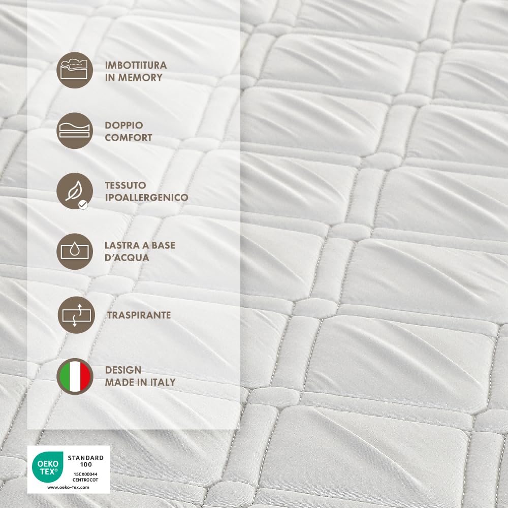 Farmarelax - Materasso Memory Una Piazza e Mezza 120x190, Alto 20 cm, Alleviamento punti di pressione, Ortopedico, Antiacaro, Anallergico e Antibatterico, 100% Made in Italy
