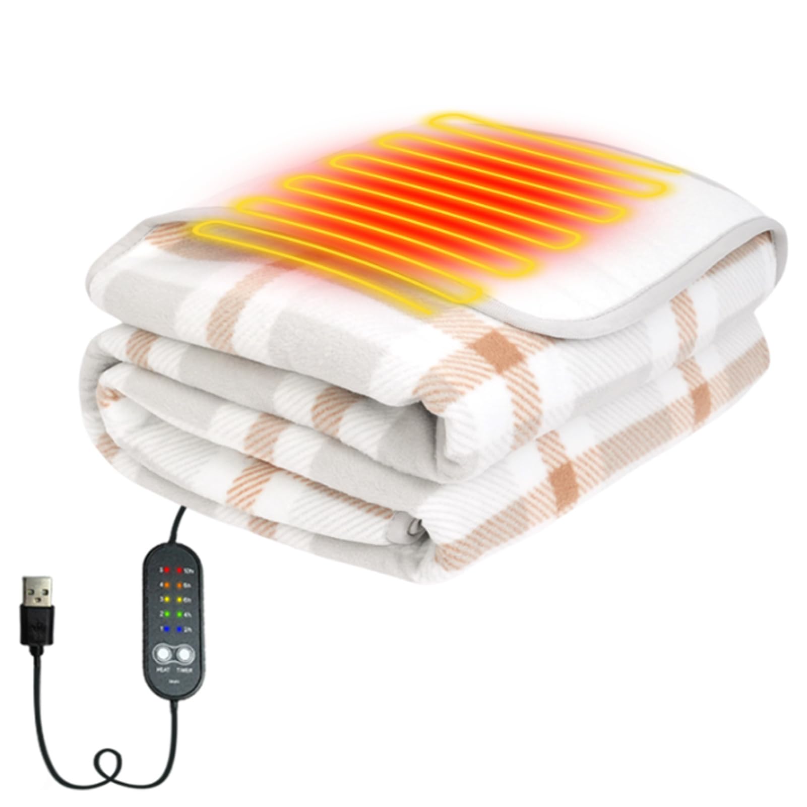 Manta Electrica Recargable USB, Manta Térmica Inalámbrica Portátil 5 Ajustes De Calor Temporizador De Apagado Automático De 2~10 Horas Para Tomar Una Siesta O Relajarse En Casa (Yellow, 160x80cm)