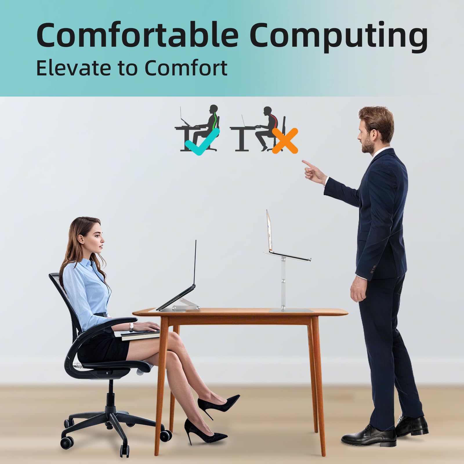 Rmour MT3 - Convertitore da scrivania regolabile e robusto per computer portatile e supporto da lavoro, supporto ergonomico pieghevole per casa (argento)