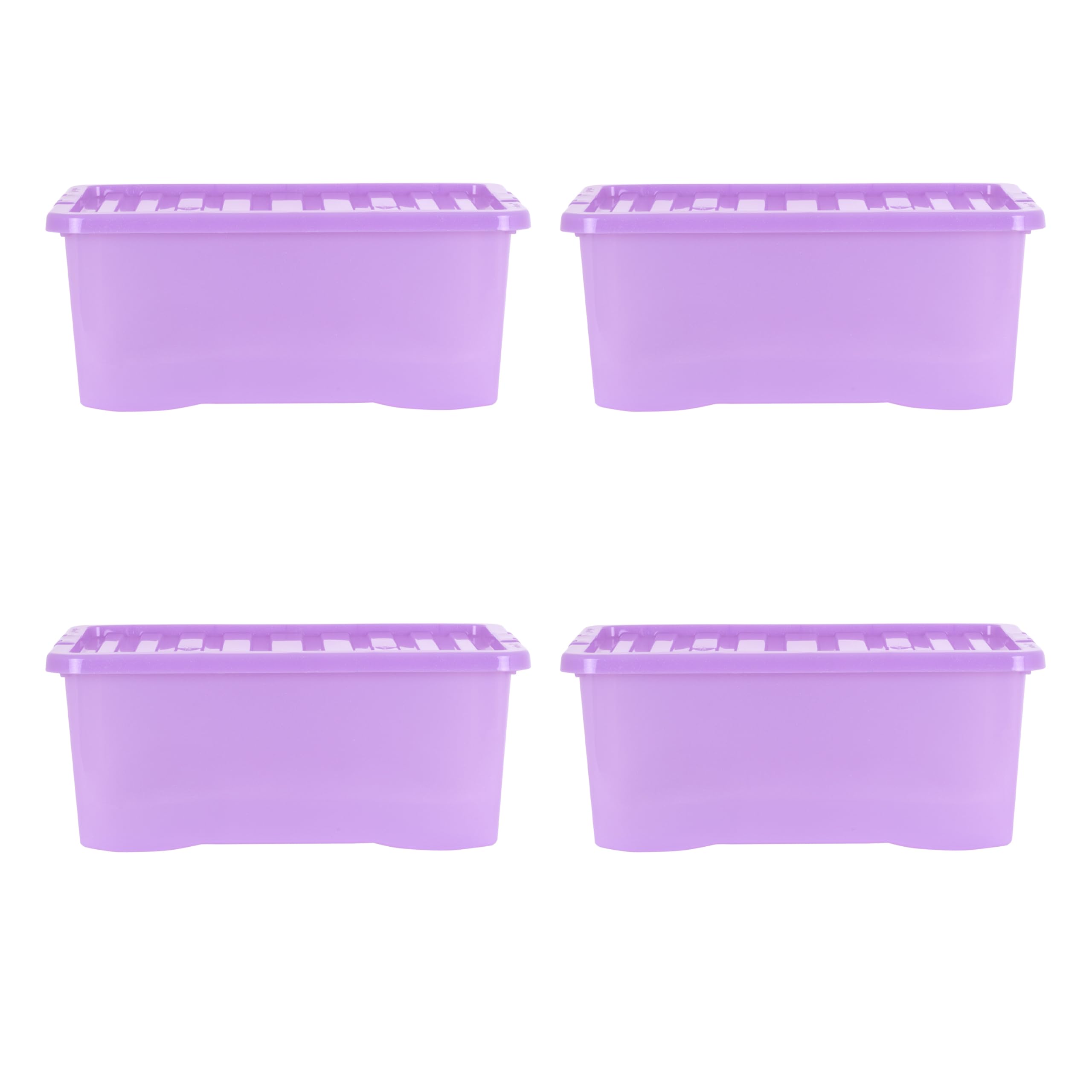 Wham Crystal 4 X 45L Stackable Plastic Storage Boxes With Lids | Ideal For Home, Office, Toys & More | Large Boxes | Made In Uk - Sparkle Lavender