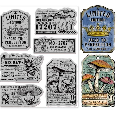 Globleland DIY-WH0251-020-US19 Retro Mushroom Bee Cling Rubber Stamp 7.09X8.66Inch Crown Labels Eva Rubber Stamps Embossing Stamp Seal cover