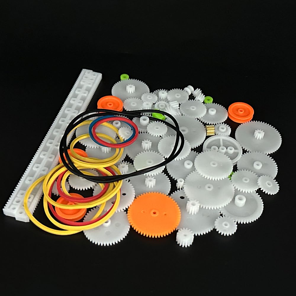 70PCS Small Gear Kit Plastic Gears Belt Pulley Single Gear Spindle Gear Small Motor Gears for DC Motor RC Car Robot Model Toy DIY Gear Replacement (70)