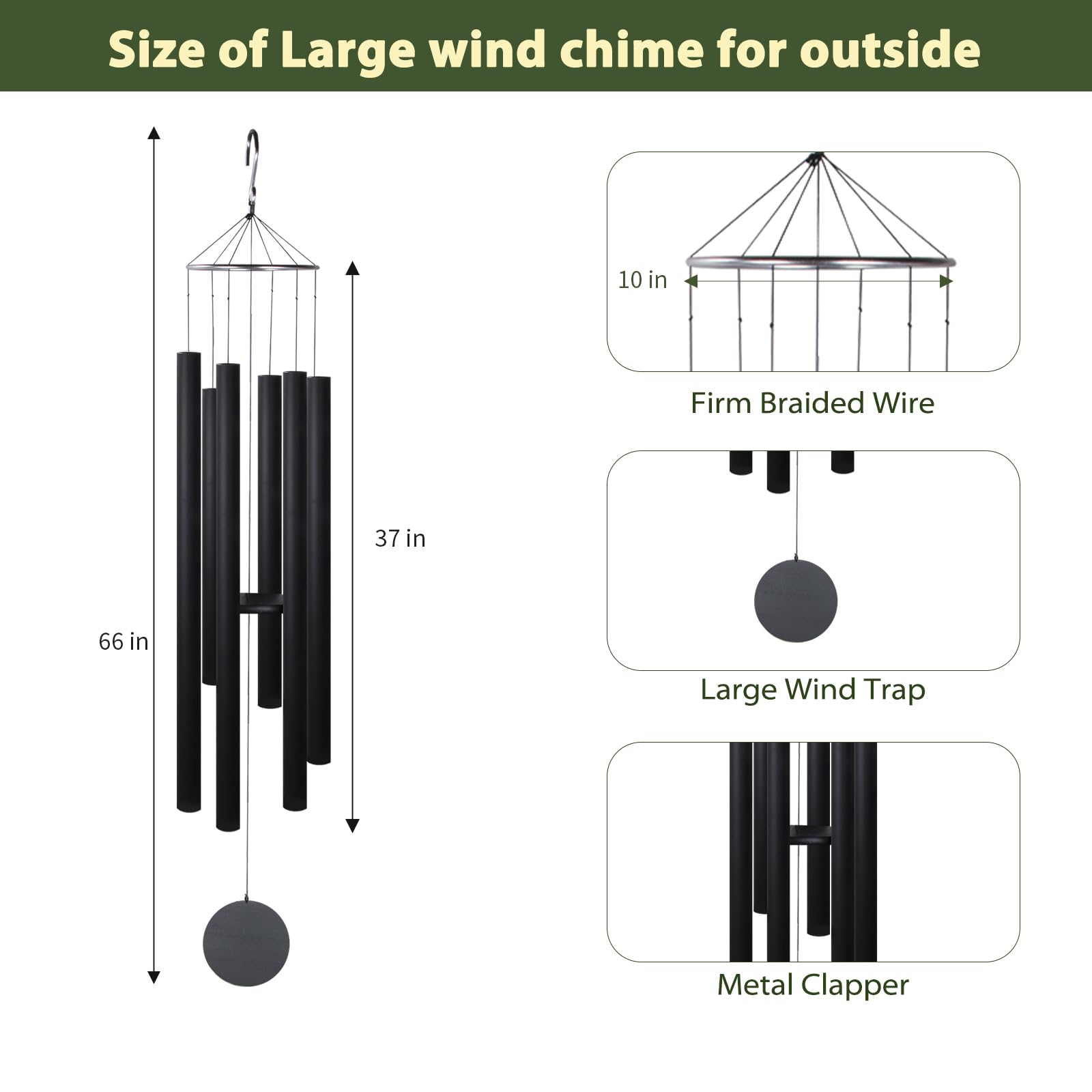 Afirst Extra großes Windspiel, 167,6 cm, tiefes Klang-Windspiel für den Außenbereich, mit 6 Metallrohren, Gedenk-Windspiel für Terrasse, Balkon, Garten, Heimdekoration