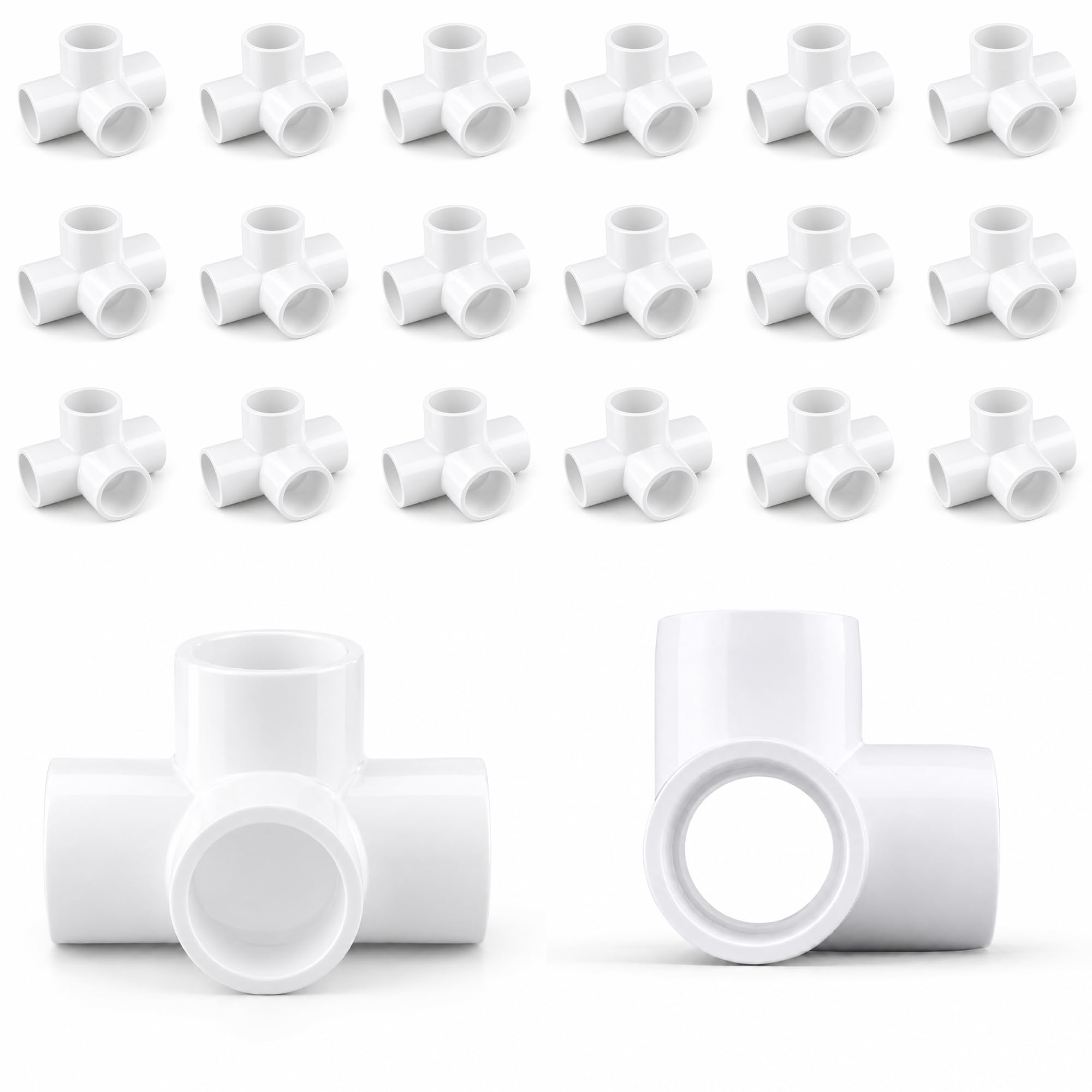 PVC 4 Way Tee 3/4 Inch, White, 20 Pack