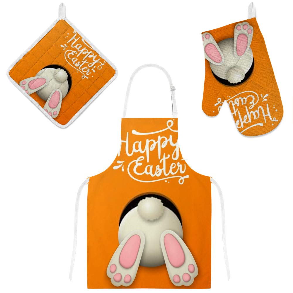 Tabliers de cuisine Happy Easter lot de 3 linges de protection thermique jaune