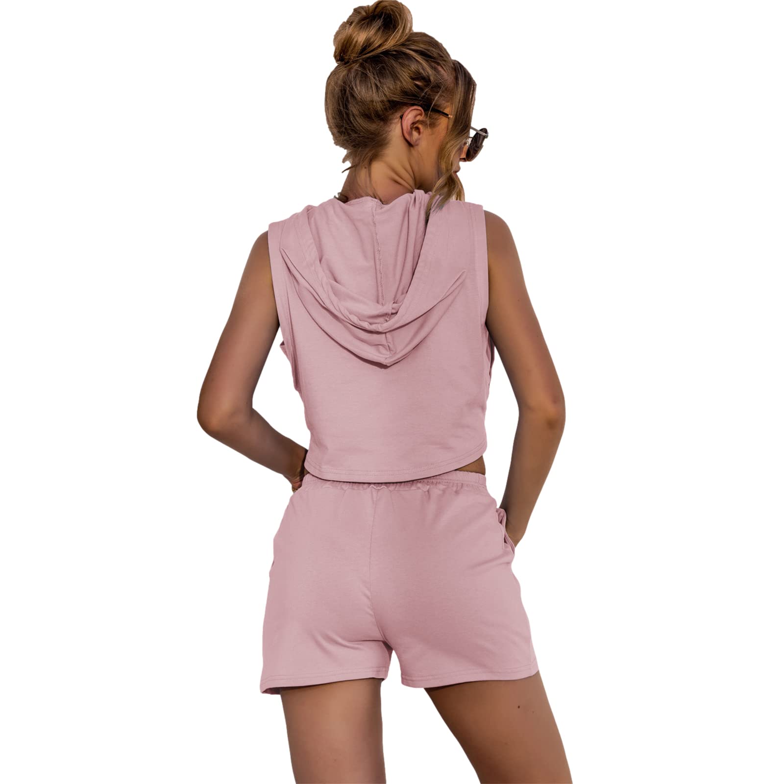 amropi Tuta da Ginnastica Donna Felpa con Cappuccio e Pantaloncini 2 Pezzi Completi