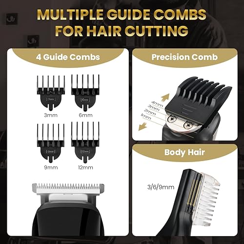 Miniatura 4 de PRITECH Cortadora de barba para hombres, kit de cortapelos 6 en 1, kit de aseo inalámbrico de precisión impermeable IPX6 para barba, cabello,
