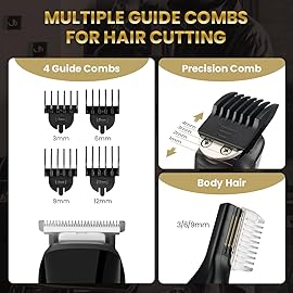 PRITECH Beard Trimmer for Men,6 in 1 Hair Clippers Kit, Precision Cordless Grooming Kit Waterproof IPX6 for Beard, Hair, Body, Nose, Ear, with Foil Razor (Black)