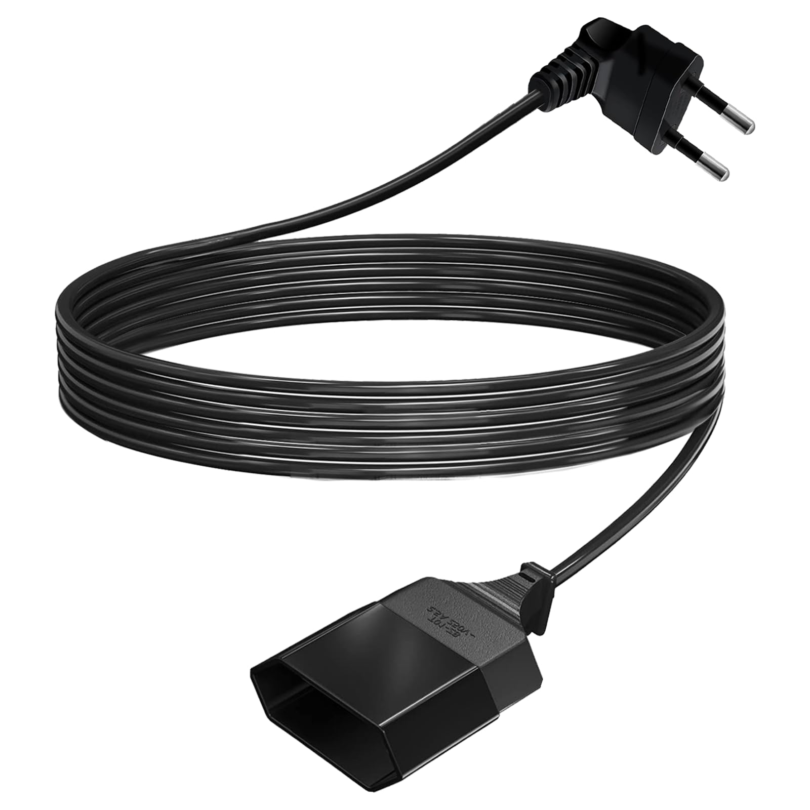 Eurostecker Verlängerung Netzkabel 3M Verlängerungskabel mit Eurostecker 90 Grad, Flachstecker 2,5A/250V Stromkabel Typ-C Euro Stecker auf Typ-C Euro Buchse, für TV, Monitor, Lampen - Schwarz