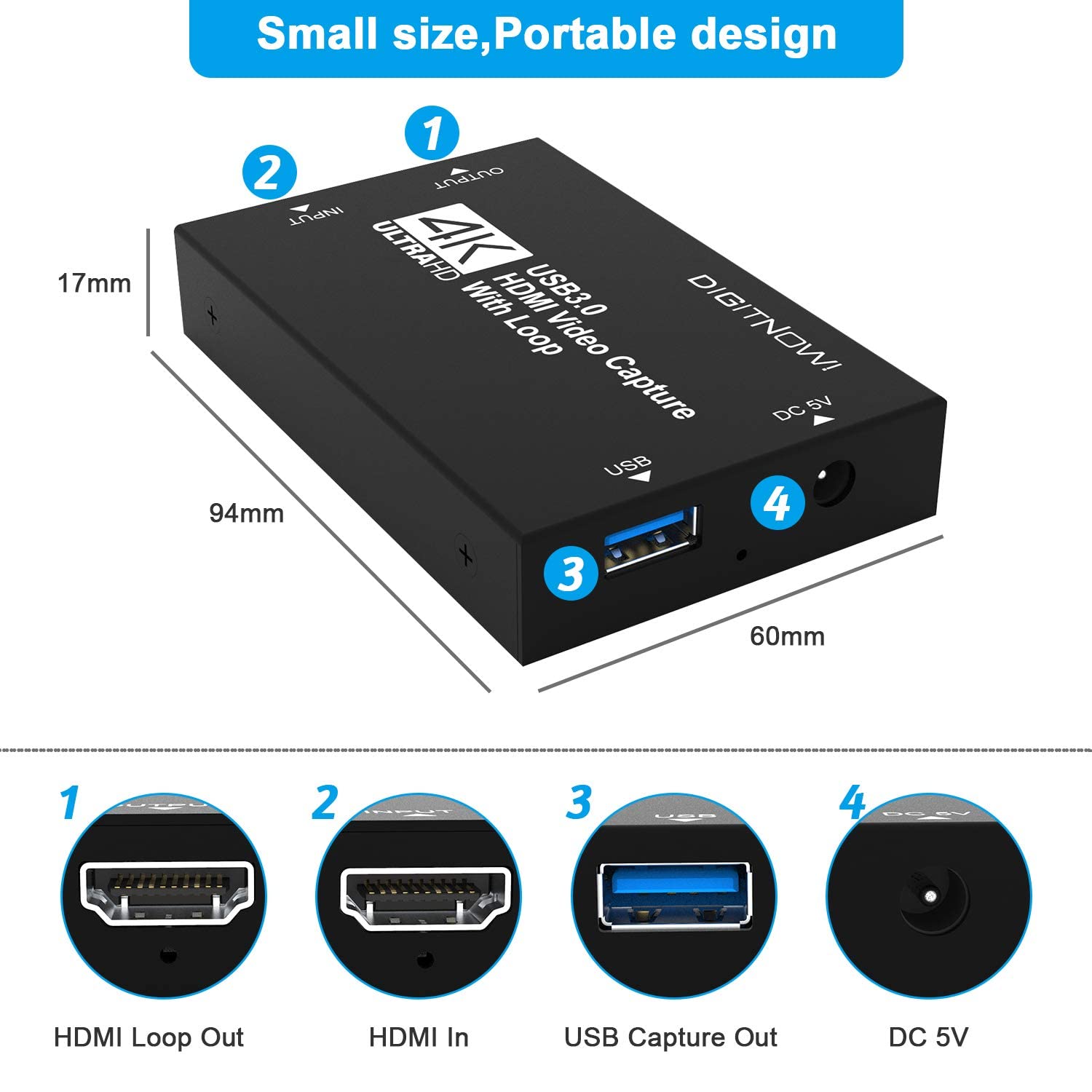 DIGITNOW!Carte de Capture HDMI 4k,Capture 1080p60, Enregistrement Audio Vidéo Grabber Numériseur Full HD 1080P pour PS5, PS4, Xbox Series X/S, Xbox One, Nintendo Switch