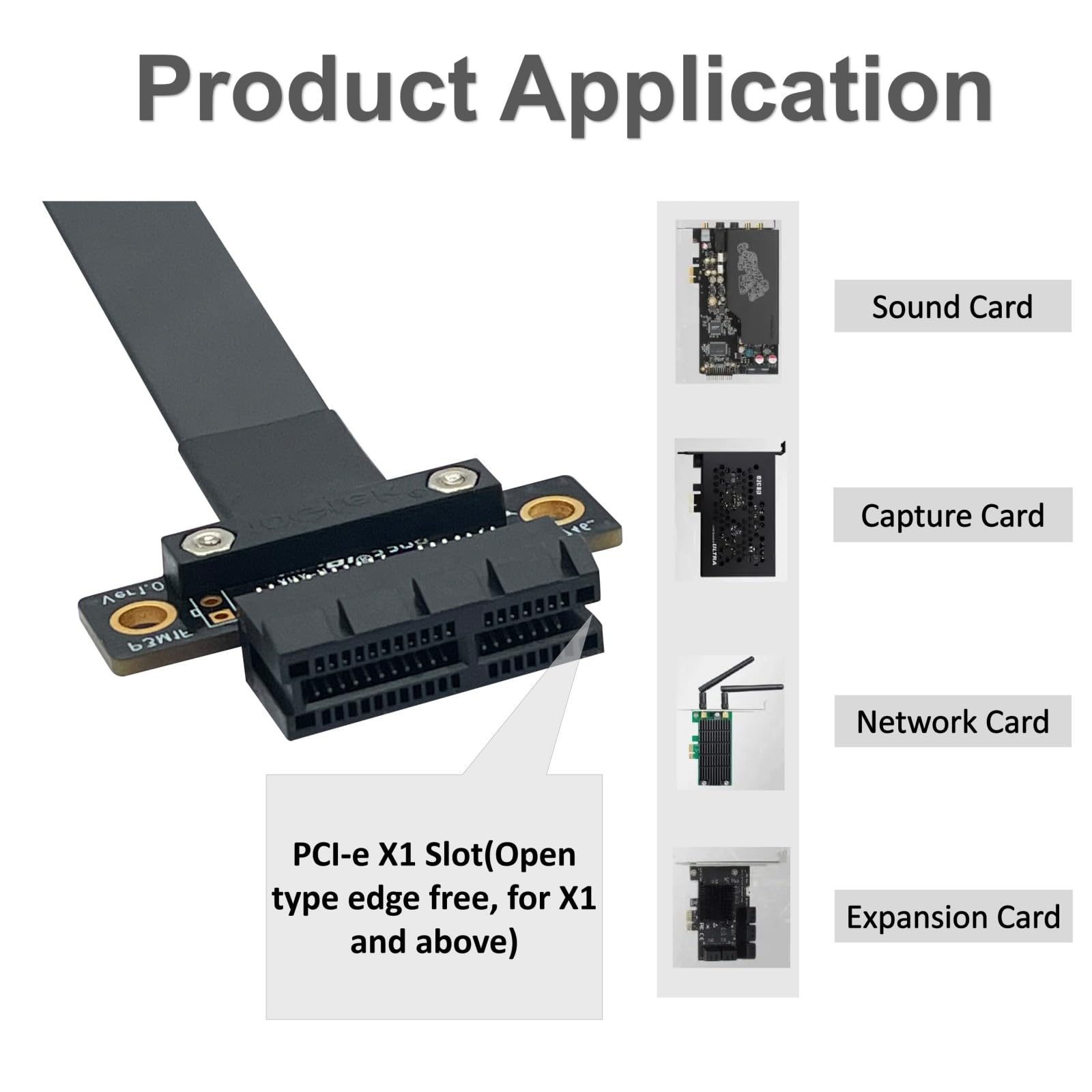 10Gtek PCIe 3.0 Extension Riser Cable, X1 to X1, M to F, 180° to 180°, Cable Length 15cm, P311MF1115