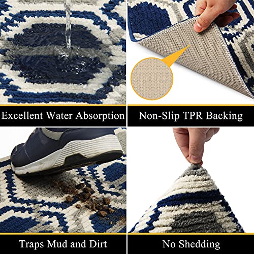 Vaukki Indoor Doormat Entryway Door Rug, Non Slip Absorbent Mud Trapper Mats, Low-Profile Inside Floor Mats, Geometric Soft Machine Washable Large Rugs Door Carpet For Entryway (32"X48", Blue) #TOP2