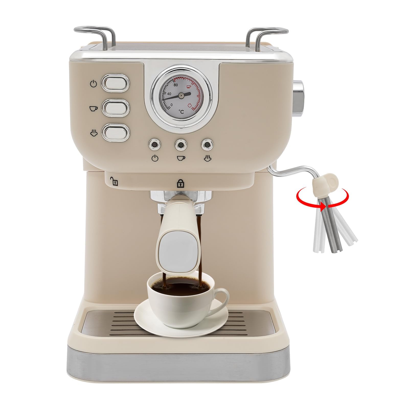 Cafetera de espresso de 1050 W, 20 bares, con espumador de leche y calentador de tazas, depósito de agua de 1,5 l, cafetera compacta y cafetera expreso para el hogar y la oficina, color blanco