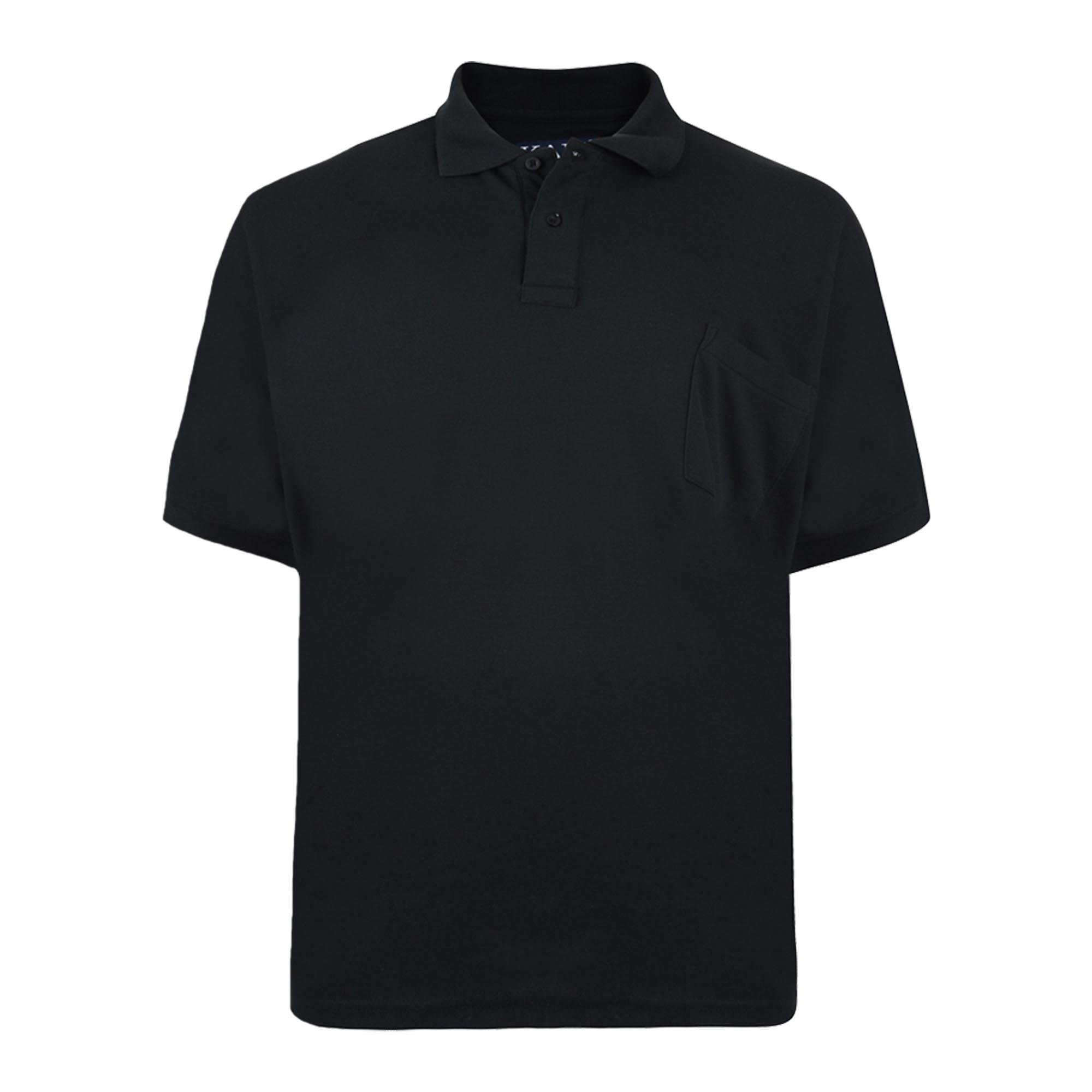 Kam Men's Black Big And Tall 'Eton' Plain Polo T Shirt With Chest Pocket Cotton Rich Top Large Size Fit Jeanbase 5XL