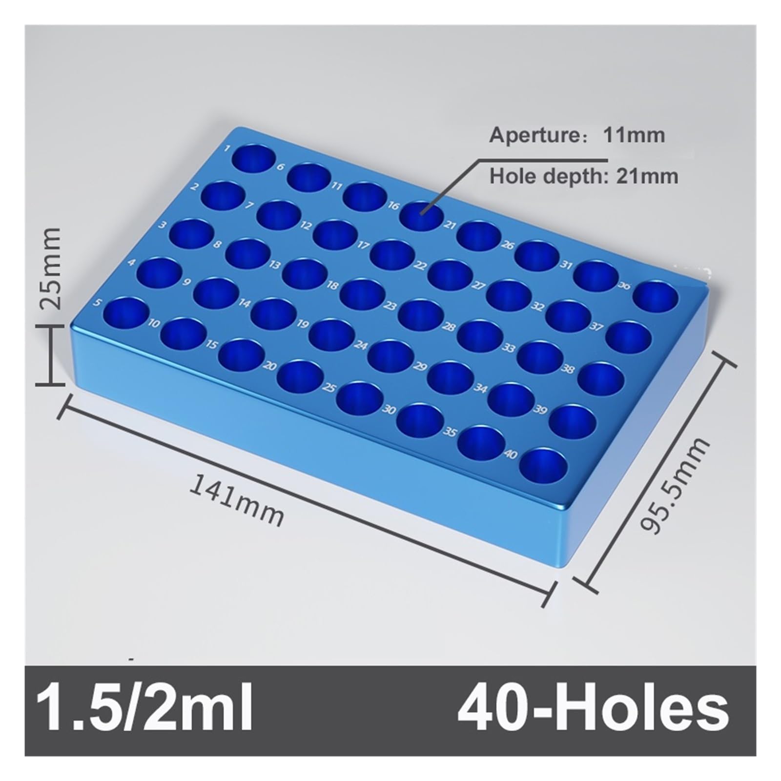 Gradilla Para Tubos De Centrífuga Caja de hielo de aluminio, bloque de tubo centrífugo de 0,2~50ml, termostato de baja temperatura, módulo de congelación multiusos preenfriado | 1.5-2ml-40Holes