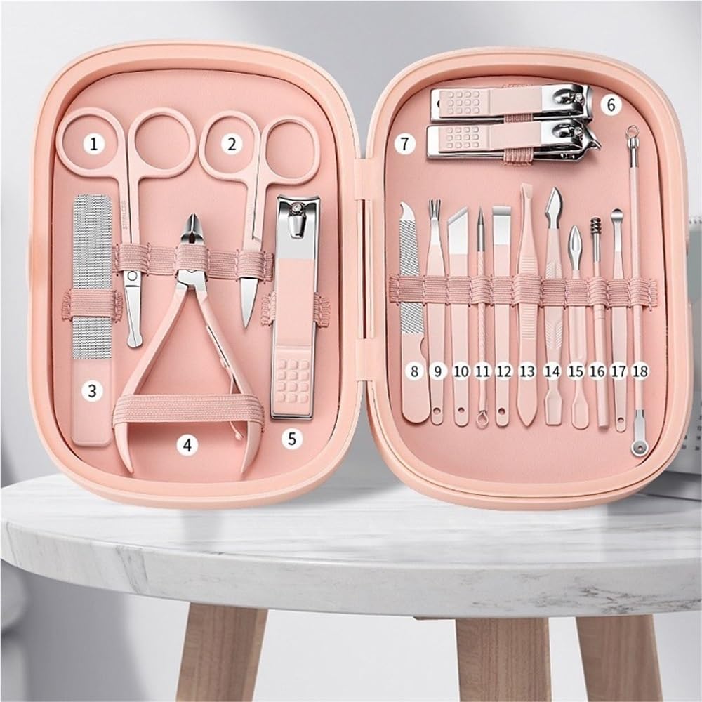 Kit De Manucure 18 Pièces en Acier Inoxydable, Coupe-Ongles en Acier Inoxydable, Ensemble Complet, Boîte À Étuis À Ongles, Coupe-Ongles, Ensemble De Coupe-Ong,Azul
