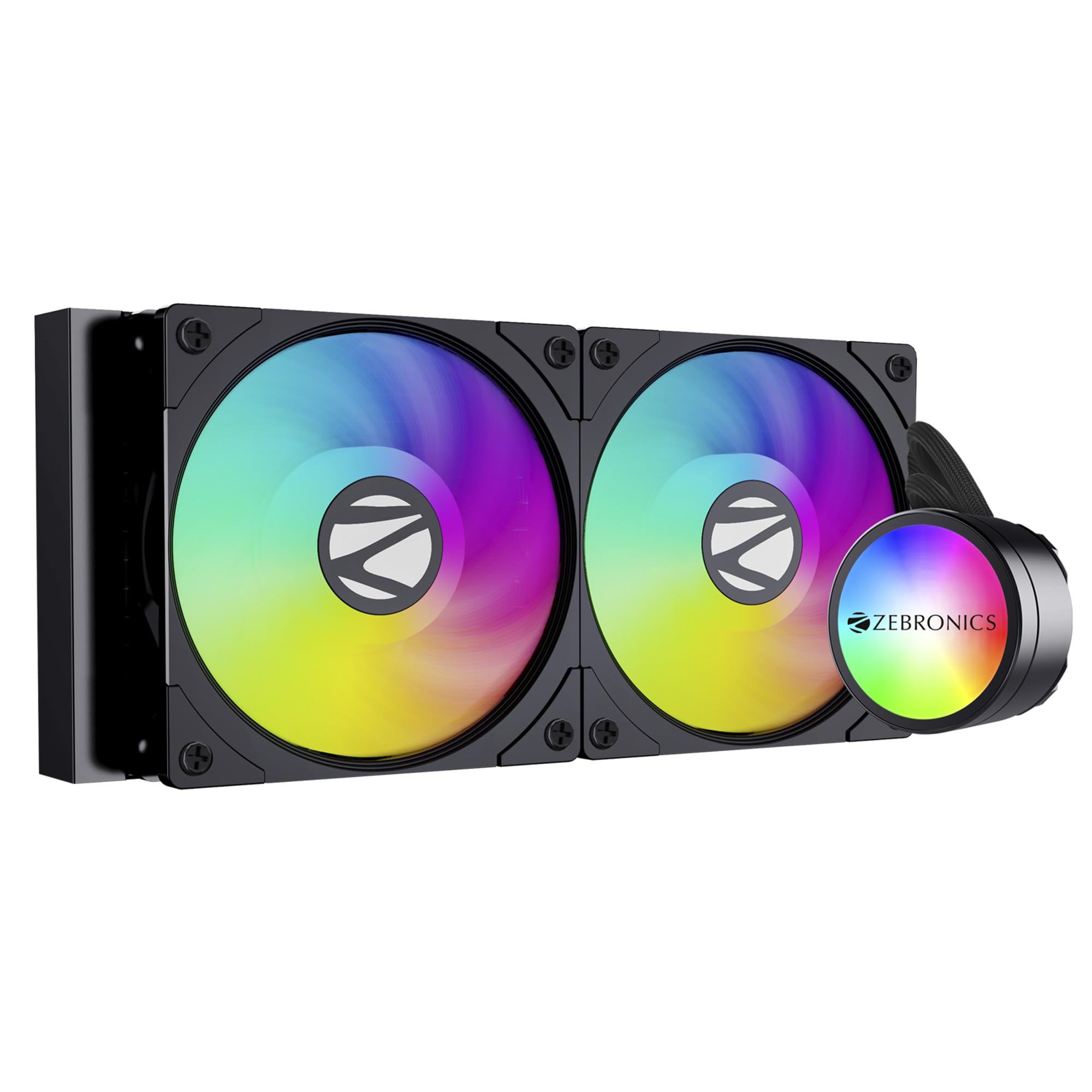 ZEBRONICS AIO240AB - 240mm AIO Liquid Cooler with Support Up To LGA1700 / AM5 sockets, Anti Leak Design, ARGB sync, Braided Tubing, Fan controller with Remote control (Black) (B0CMDBTLQ8) Amazon Price History, Amazon Price Tracker