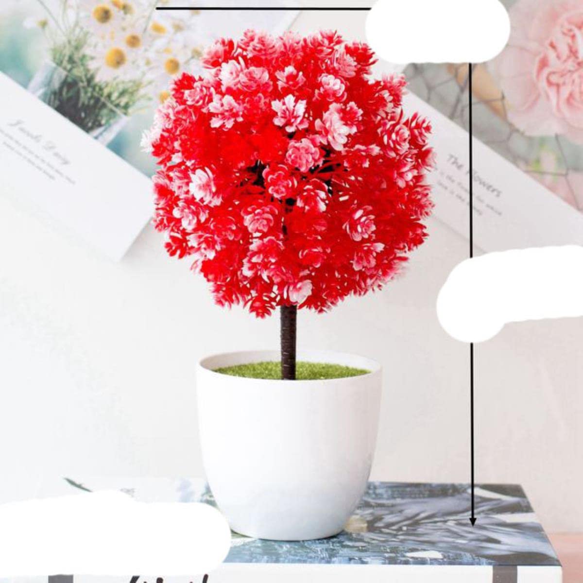 Red Artificial Pine Tree Persian Grass Ball Eucalyptus Flower Bonsai Home Bedroom Living Room Decor Fake Fruit Plants Bonsai-Xiao Cha Hua