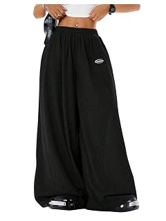 GORGLITTER Womens Corduroy Wide Leg Pants Elastic High Waisted Loose Streetwear Trousers