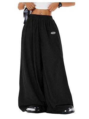 Verdusa Womens Wide Leg Corduroy Baggy Pants Casual Streetwear Loose Trousers with Pockets