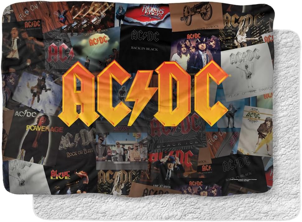 ACDC Blanket, 50"x60", Albums Silky Touch Sherpa Back Super Soft Throw Blanket