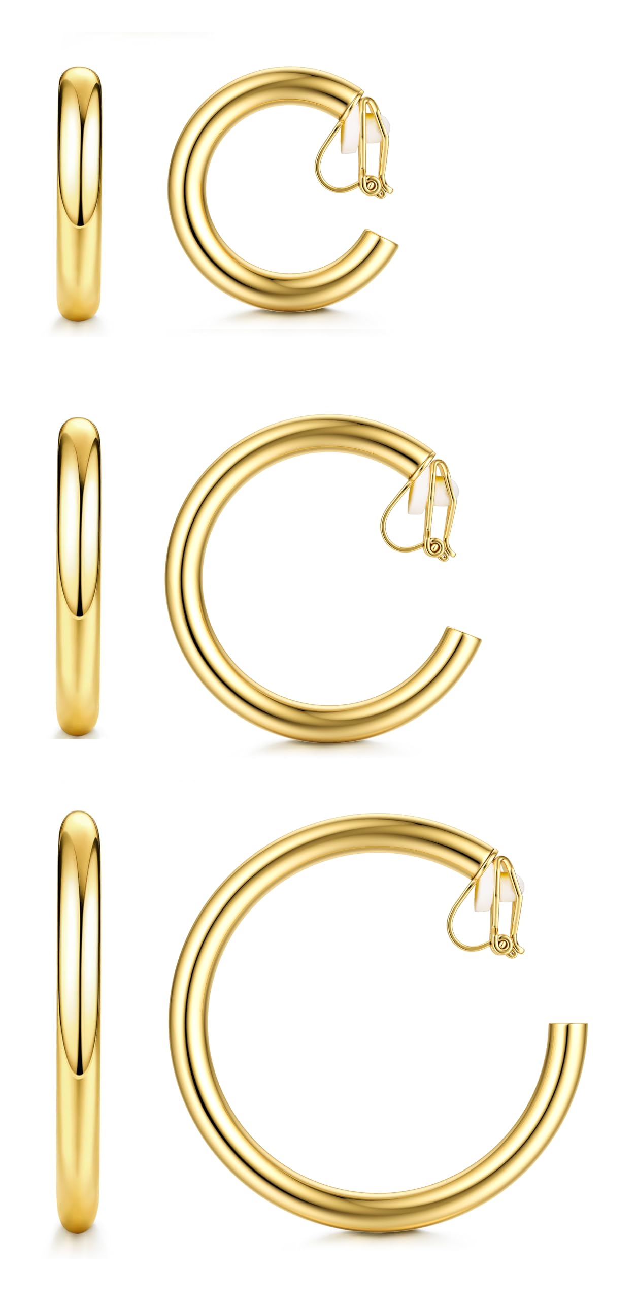 Florideco 3Pairs Clip on Earrings for Women Trendy Hypoallergenic Tube Croissant Clip-on Hoop Earrings Set Non Pierced