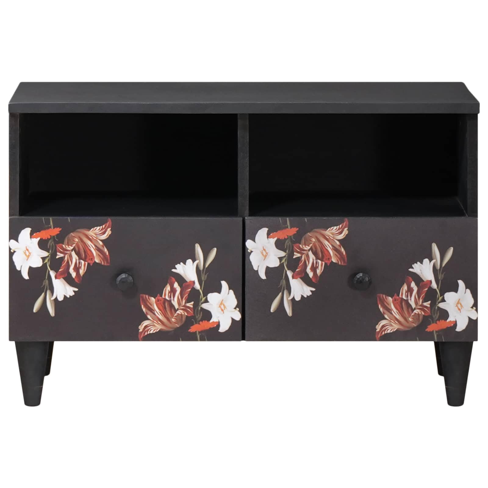 Armario de almacenamiento multicolor de madera maciza de mango 70 x 33,5 x 46 cm con cajón y estampado floral, para sala de estar, cine en casa y juegos