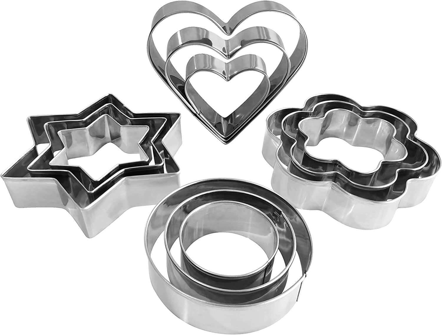 Alark Cookie Cutter Stainlss Steel12 Pieces, Biscuit Cutter with 4 Shape Dough Press Dumpling Modak Mold Samosa Kachori Gujiya Ladoo Pie Mould Set for Home and Kitchen Multipurpose Baking Tools.