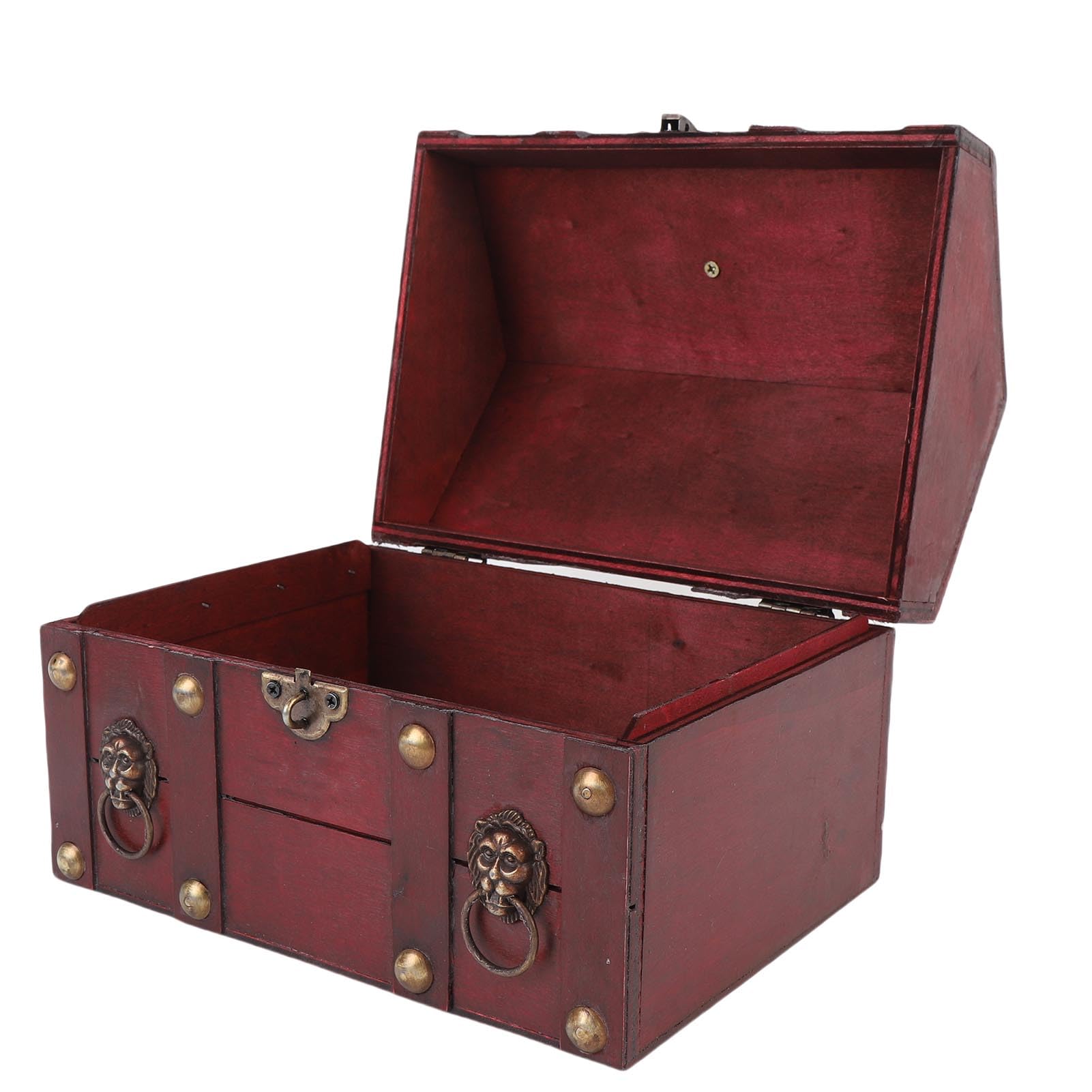 Drewniane pudełko do przechowywania biżuterii w stylu vintage, dekoracyjny organizer na biżuterię z pokrywą na zawiasach i zamkiem na hasło (6300J-01GK10 retro czerwony)