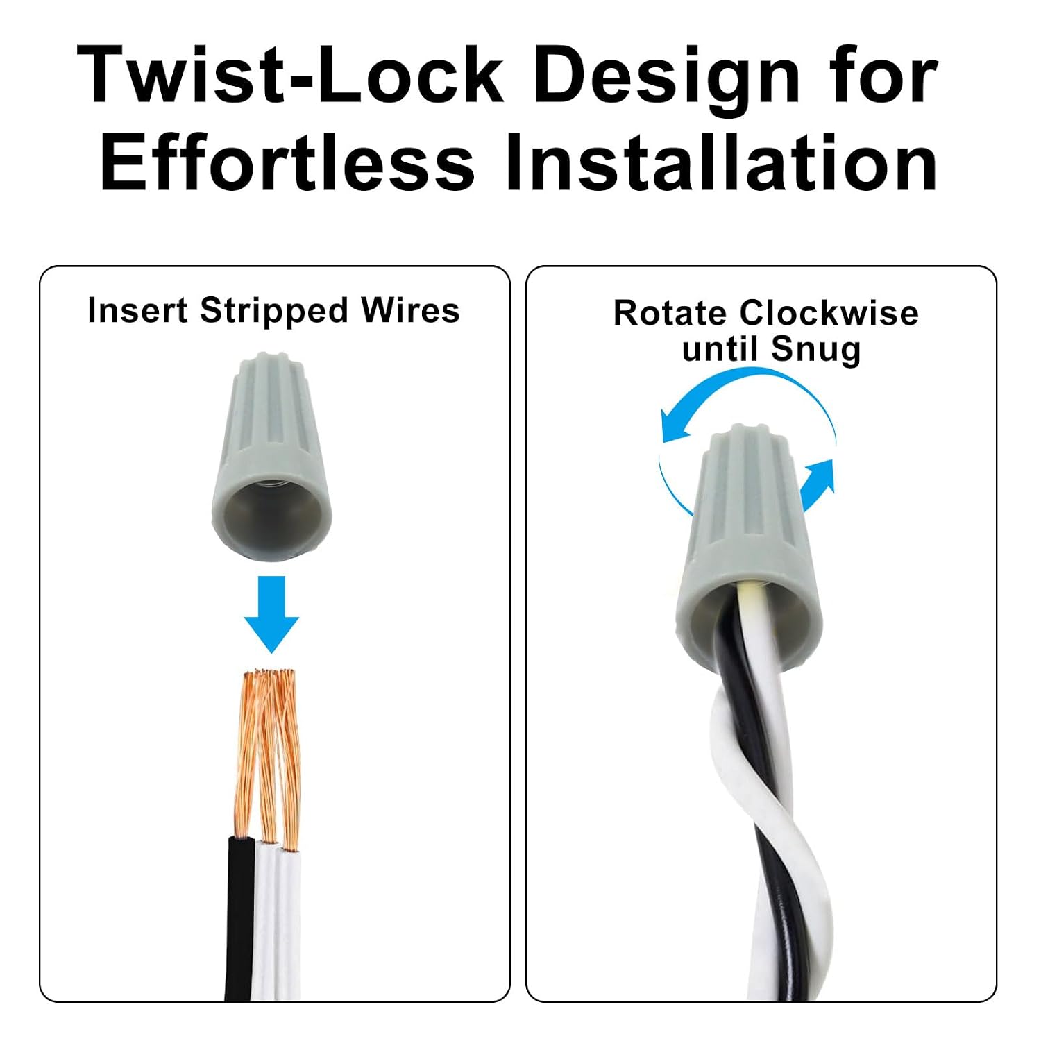 Waziaqoc 100-Pack Wire Nuts P1 22-16 AWG Grey, Twist-On Screw Connectors with Spring Secure and Insulated Electrical Connections, for Home and Commercial Wiring Projects