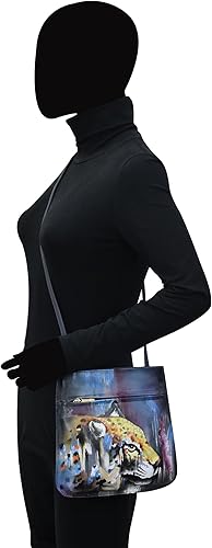 Miniatura 4 de Anuschka Bandolera delgada pintada a mano para mujer con cremallera frontal, cierre de cremallera superior, bolsillos multiusos y funda óptica