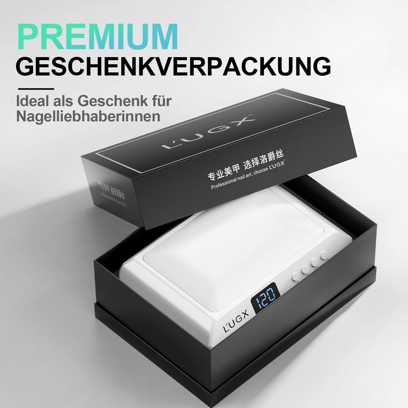 L'UGX UV Lampe für Gelnägel 72W – Professionelle Nagellampe mit Handauflage, große Led Lampe Nägel für Maniküre & Pediküre, Zuhause & Studio-Weiß-LG205