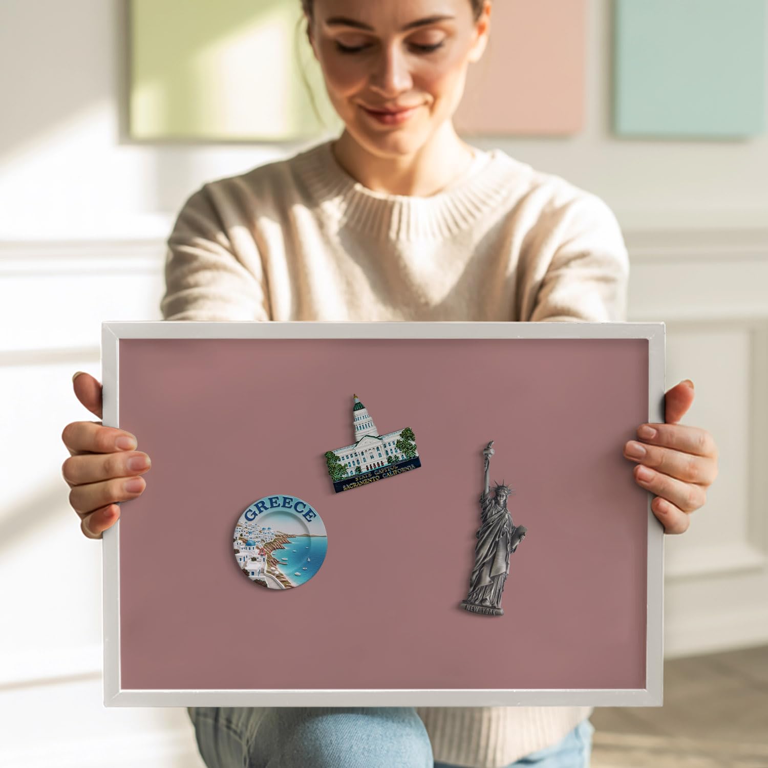 Tulup Magnettafel Pinnwand 70x50 cm Kunststoffrahmen Pastell Flieder Lila Farbe Magnetisch Wandtafel Memoboard Notizwand Organisation für Schule Büro Zuhause Kinderzimmer Küche