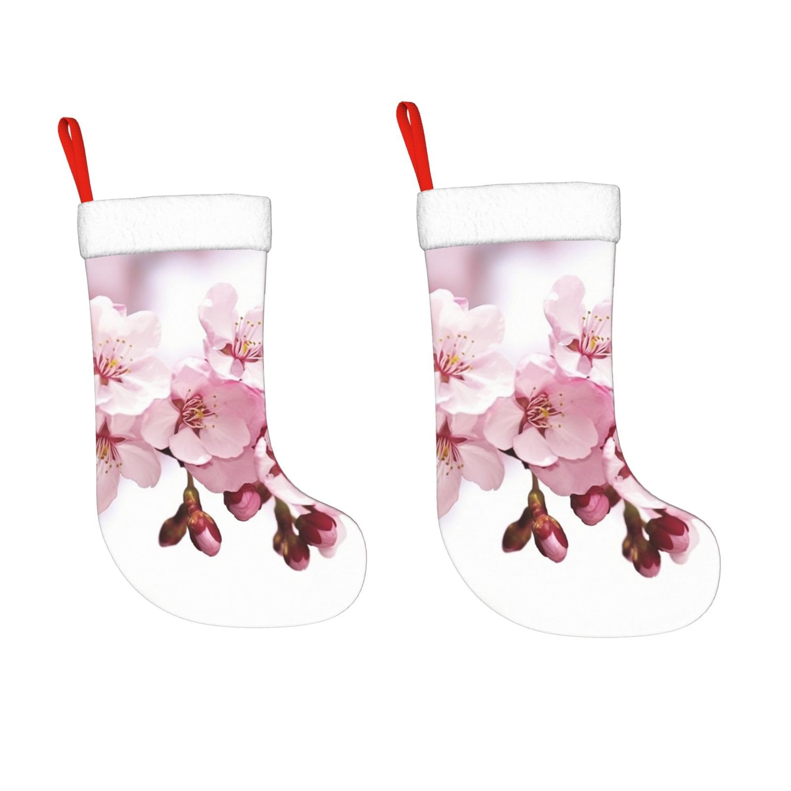 KLOPH 2 Pack 18 Inches Christmas Stockings Personalized Cherry Blossom Xmas Stocking Hanging Decoration Fireplace Stocking for Holiday Xmas Tree Christmas Fireplace Decor Gifts