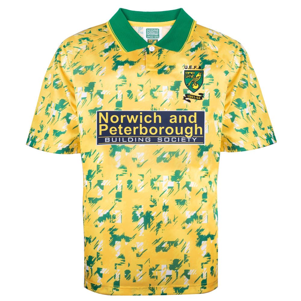 Score Draw Men's Yellow Norwich City 1993 Uefa Retro Football Shirt Medium Polyester